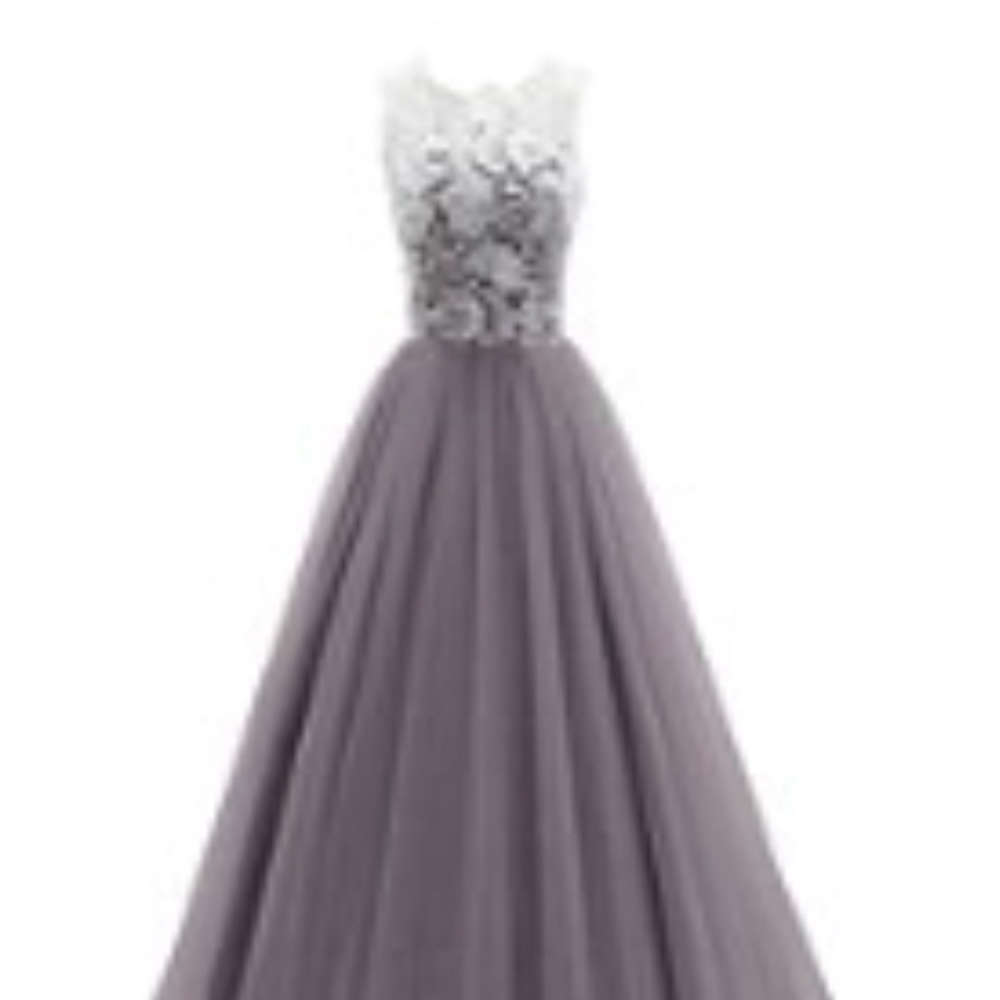 Formal prom dress with tulle and lace.